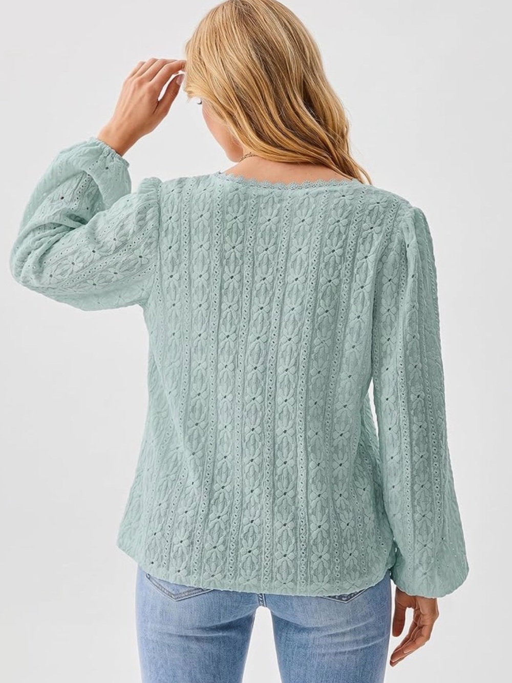 CUPSHE Women's Blouses Eyelet Tops Long Sleeves size XL - Picture 3 of 6